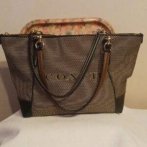 Coach Black and Tan Canvas Logo Tote